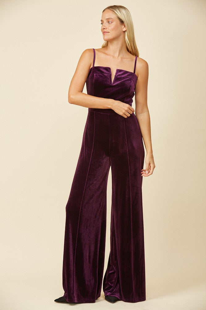 STRUCTURED V-TRIM VELVET JUMPSUIT W4360RIA