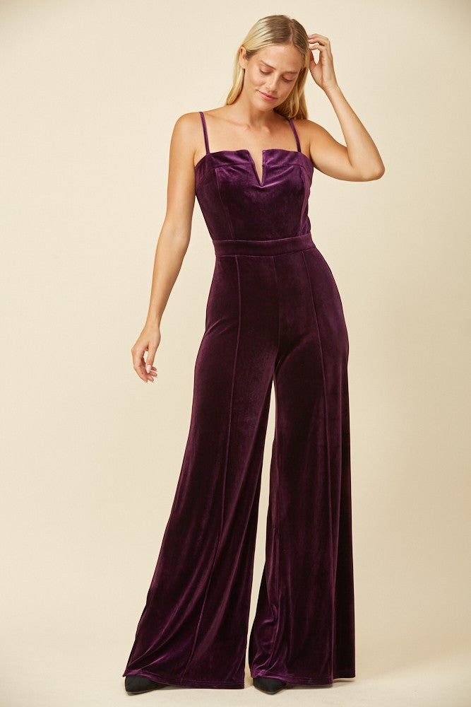 STRUCTURED V-TRIM VELVET JUMPSUIT W4360RIA