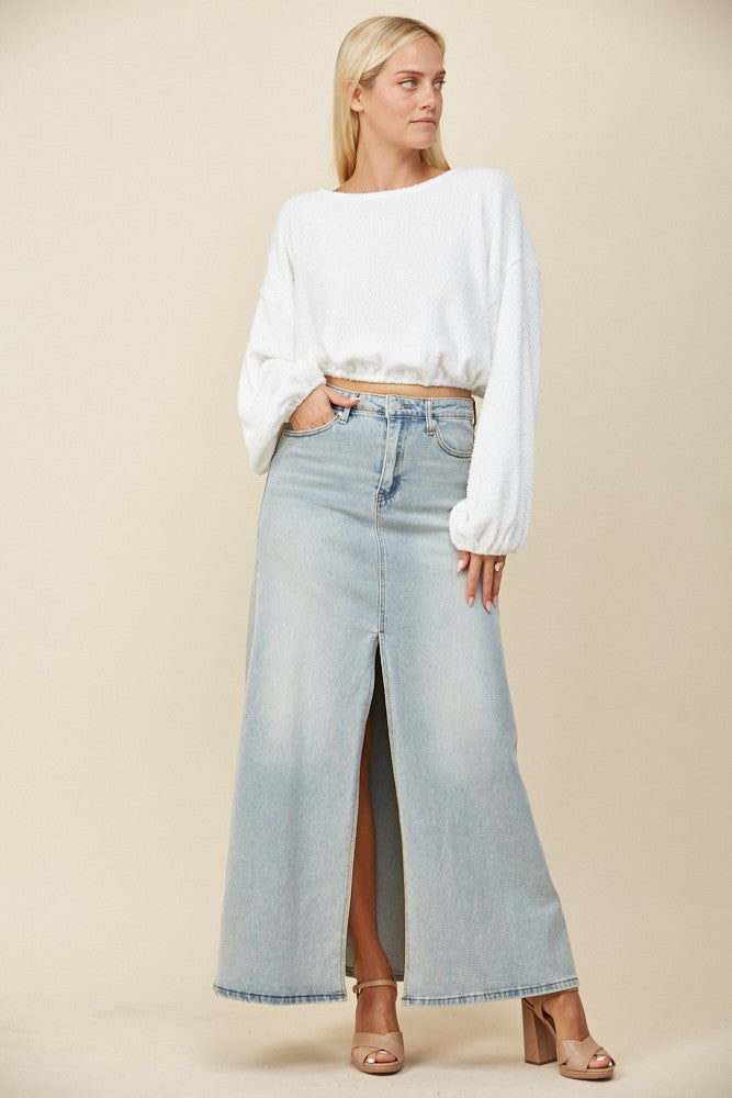 FLOOR LENGTH MAXI DENIM SKIRT WITH SPLIT W5316SIA