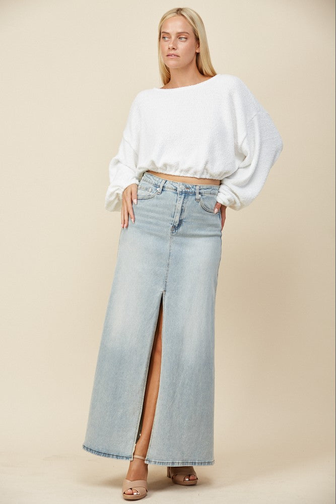 FLOOR LENGTH MAXI DENIM SKIRT WITH SPLIT W5316SIA