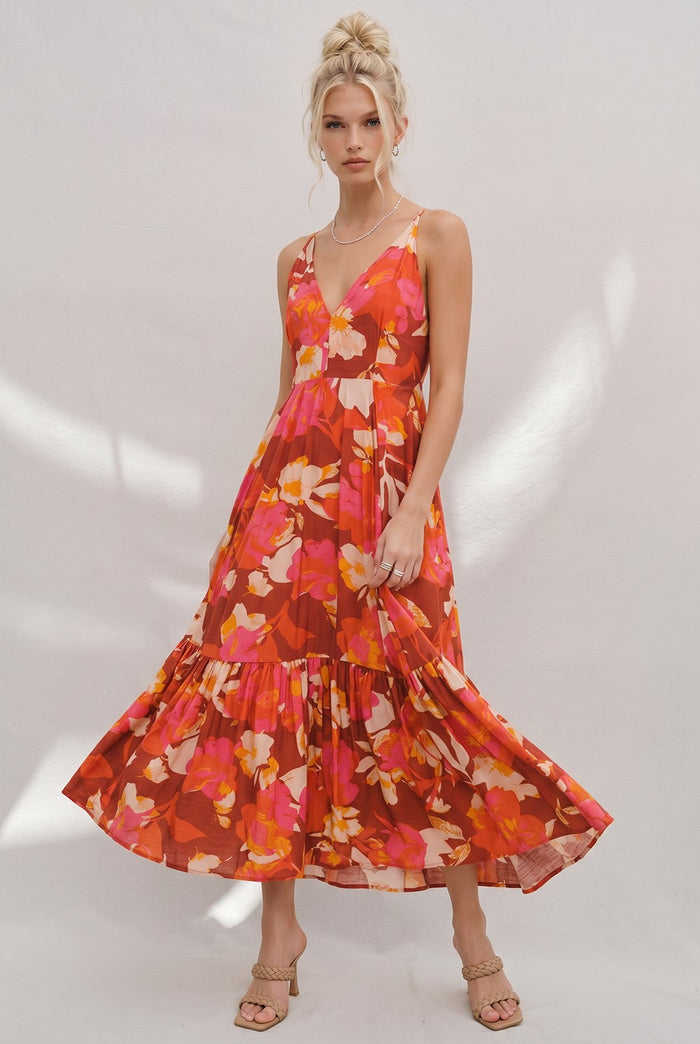 FLORAL WIDE SWEEP MIDI DRESS W3073DA