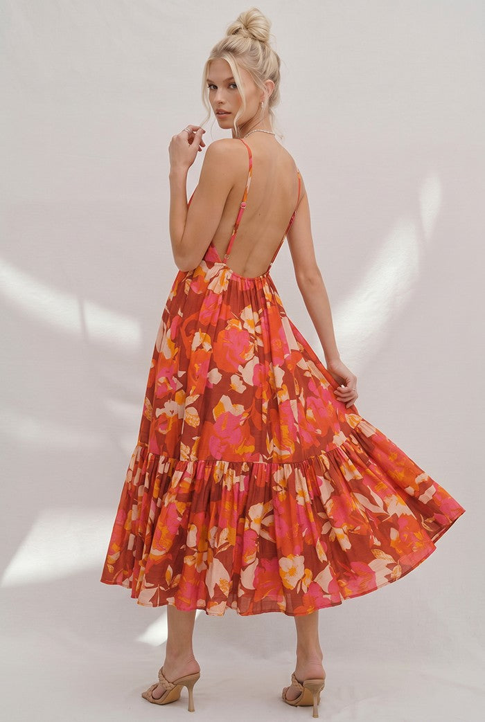 FLORAL WIDE SWEEP MIDI DRESS W3073DA