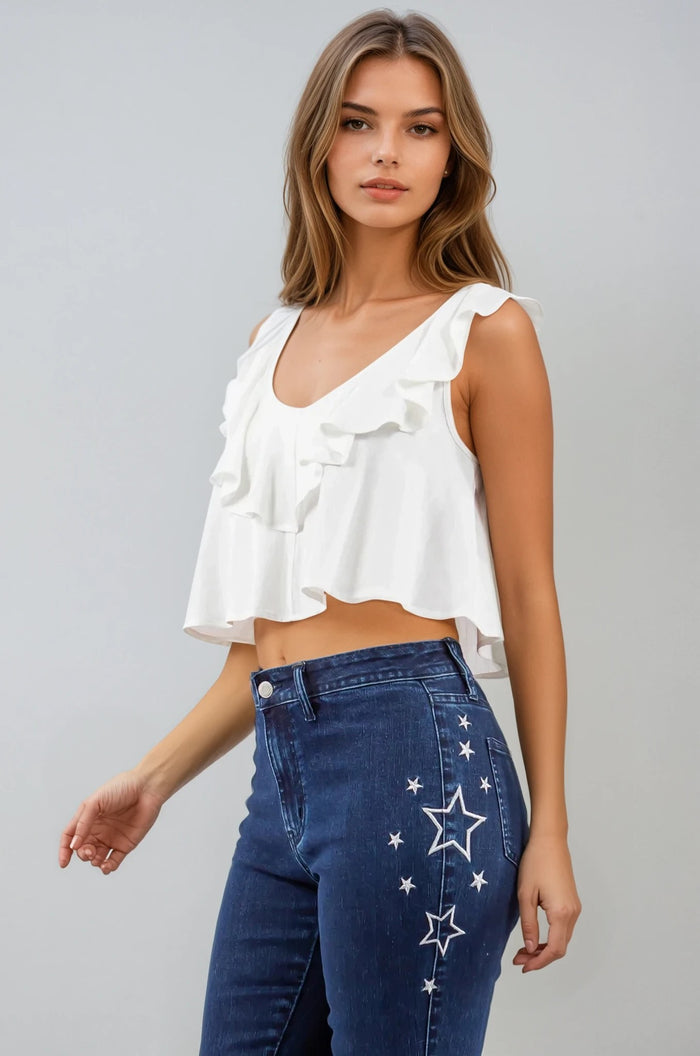 RUFFLED LINEN CROPPED BLOUSE W1459TIA