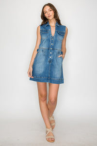 SLEEVELESS MINI DENIM DRESS W3157DIA