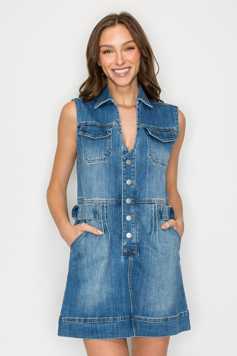 SLEEVELESS MINI DENIM DRESS W3157DIA