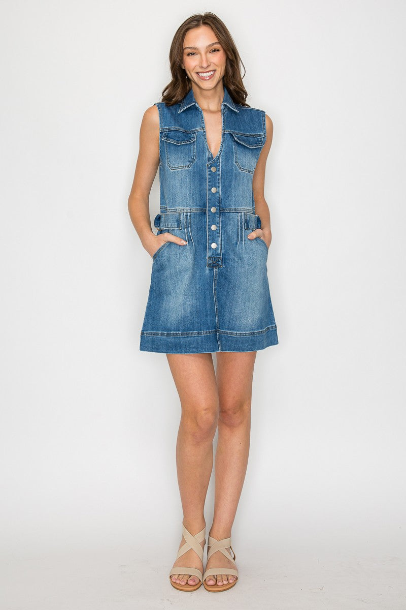 SLEEVELESS MINI DENIM DRESS W3157DIA