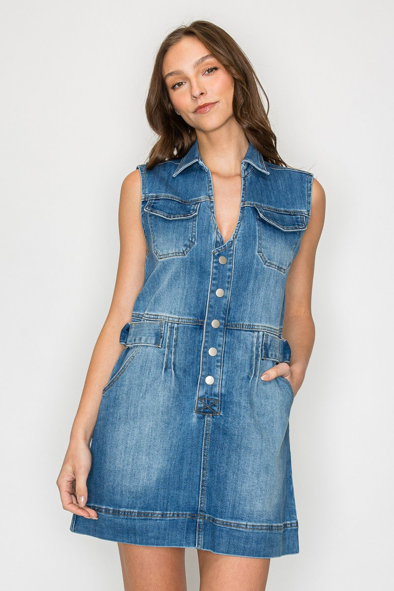 SLEEVELESS MINI DENIM DRESS W3157DIA
