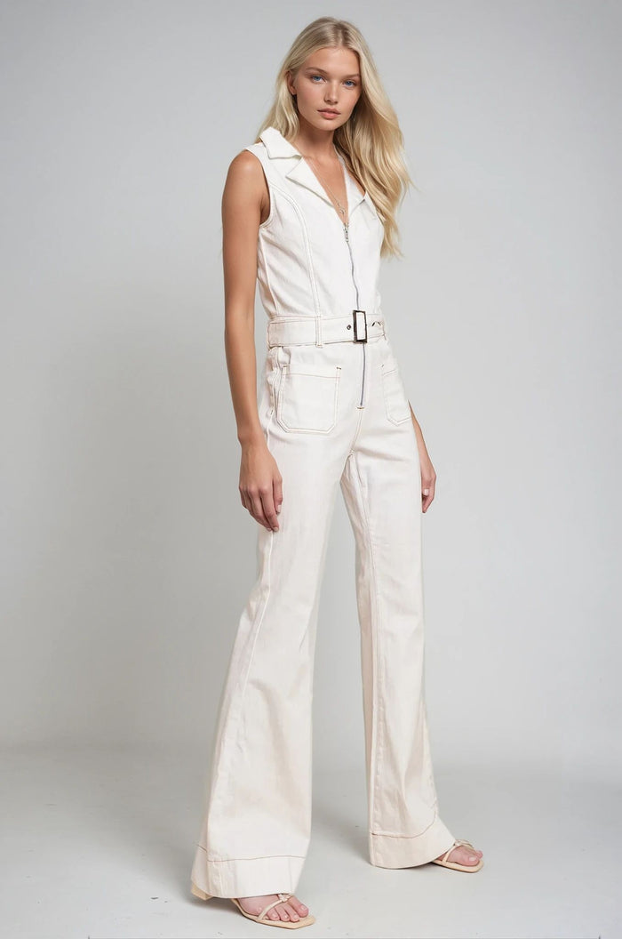 SLEEVELESS LONG DENIM JUMPSUIT - W4436RIA