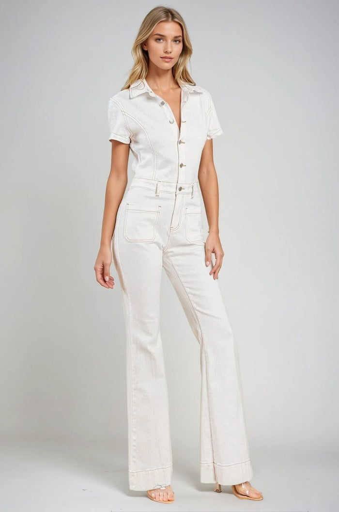 DENIM FLARED JUMPSUIT-W4330RIA