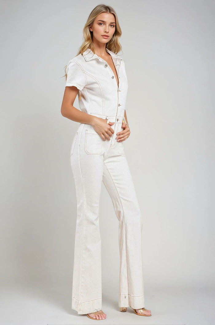 DENIM FLARED JUMPSUIT-W4330RIA