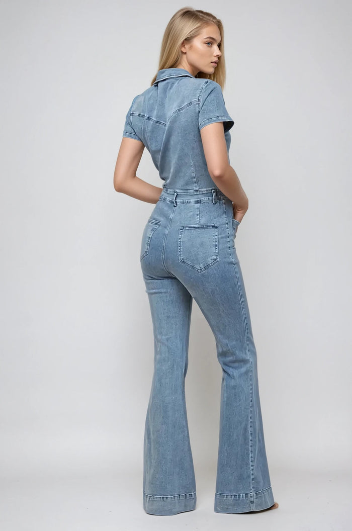 DENIM FLARED JUMPSUIT-W4330RIA