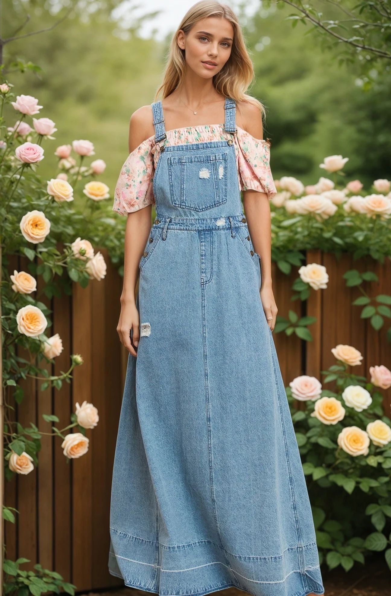 OVERALL DENIM MAXI DRESS W5324SIA – Wisteria Lane