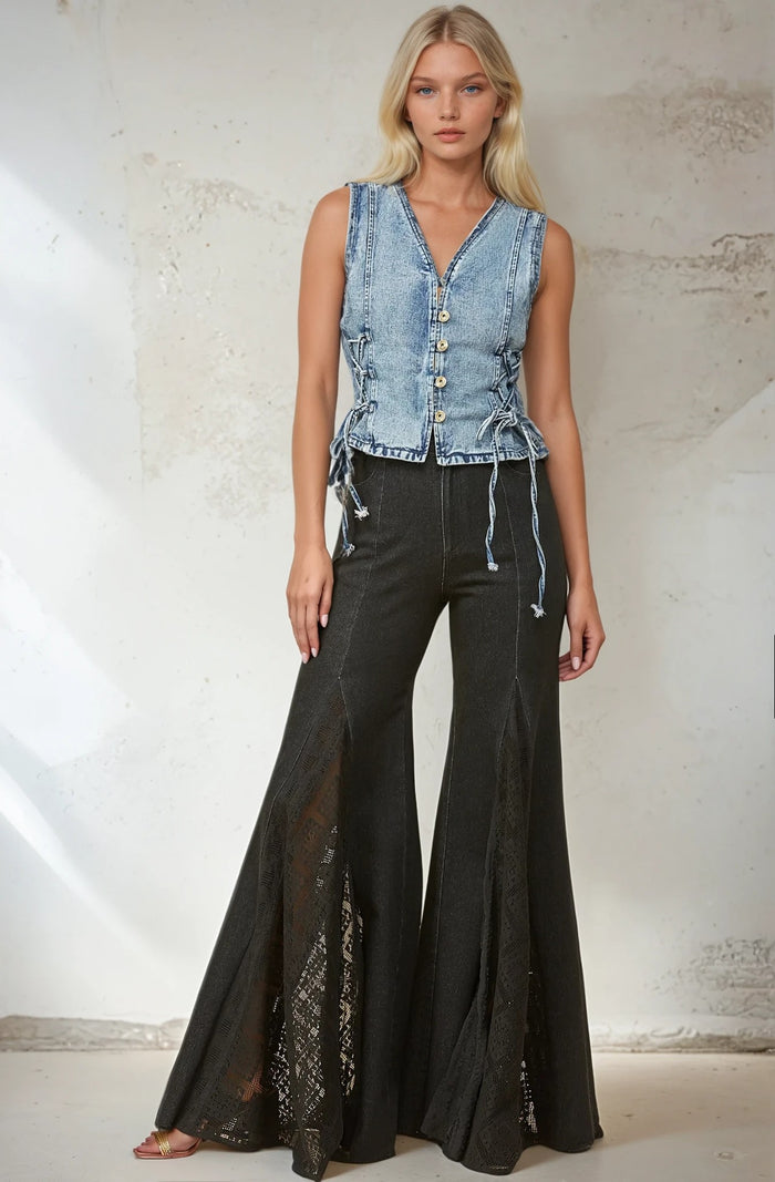 DENIM VEST WITH LACE UP SIDES W6402JIA DENIM