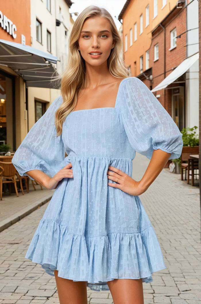 TEXTURED LACE SQUARE MINI DRESS W3053DIA