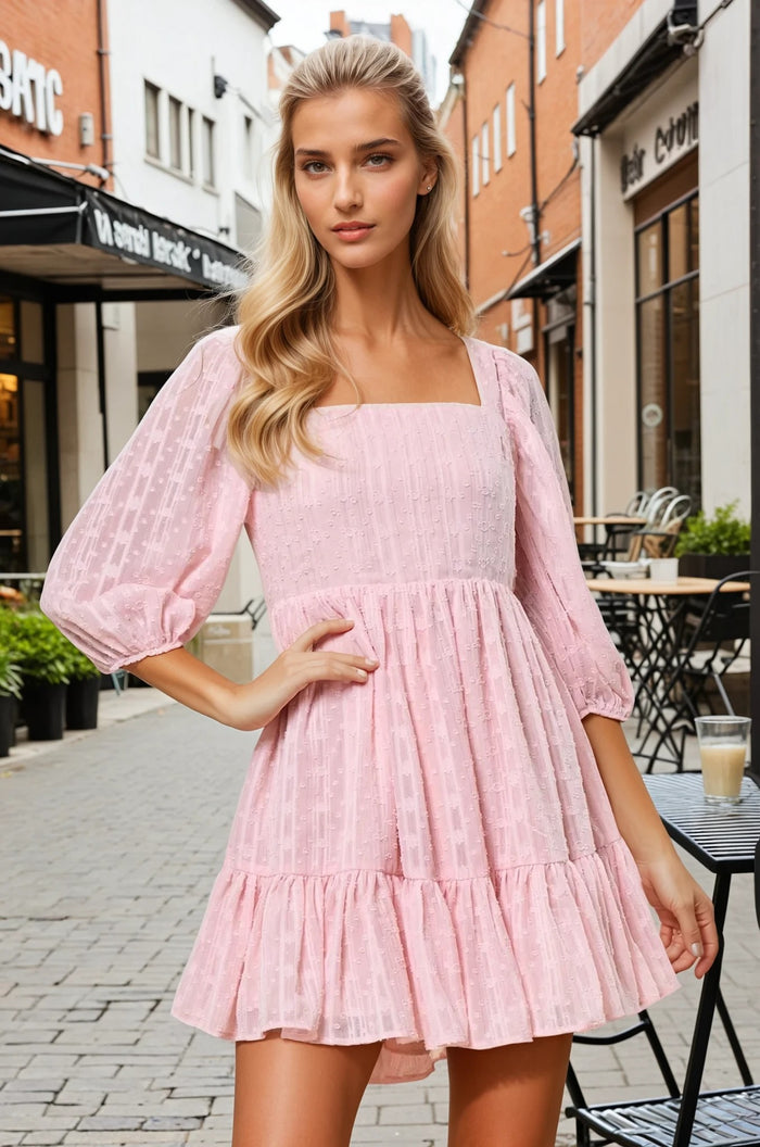 TEXTURED LACE SQUARE MINI DRESS W3053DIA