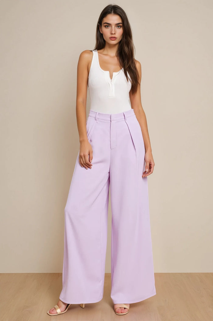FLOWY WIDE LEG LINEN TROUSER PANTS W2315PIB