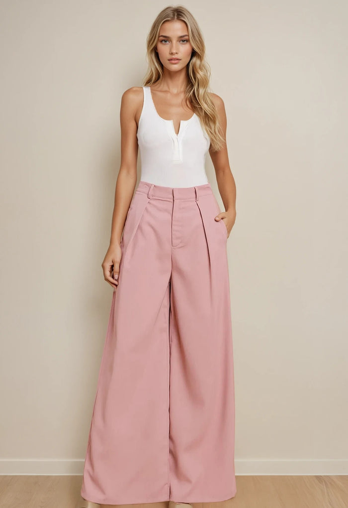 FLOWY WIDE LEG LINEN TROUSER PANTS W2315PIB