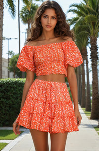 PRINTED CHIFFON TOP & SKIRT SET W7003CA