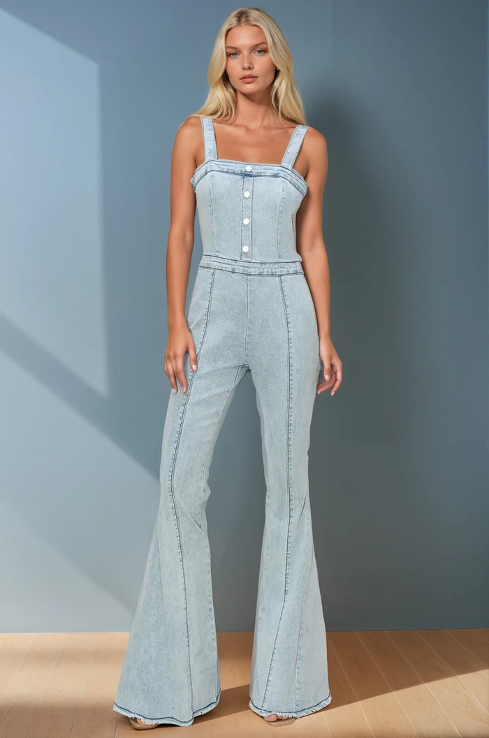 DENIM JUMPSUIT WITH ADJUSTABLE STRAPS W4301RIA