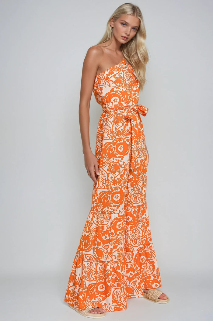 ONE SHOULDER PRINTED JUMPSUIT - W4339B