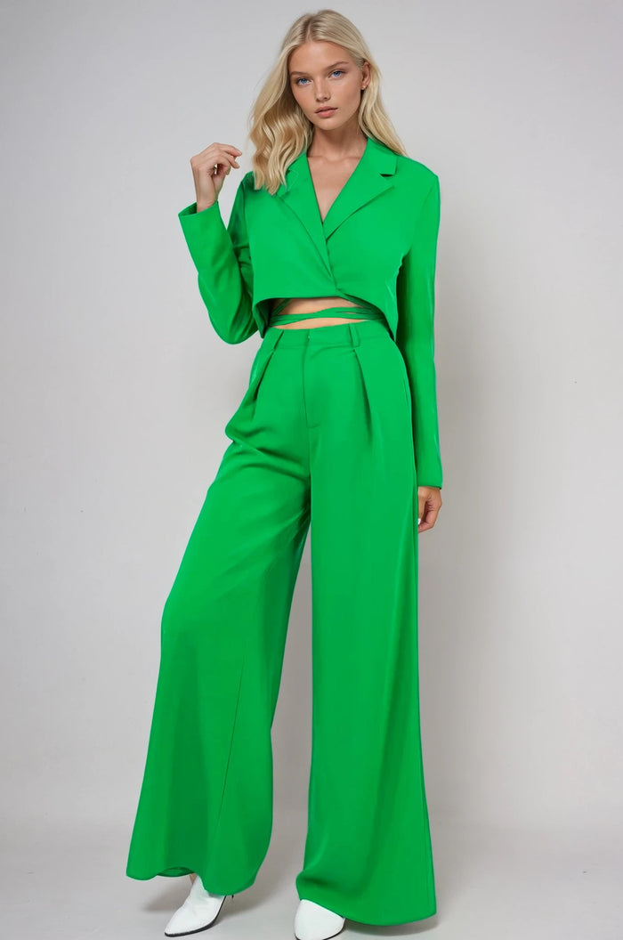 FLOWY WIDE LEG LINEN TROUSER PANTS W2315PIB