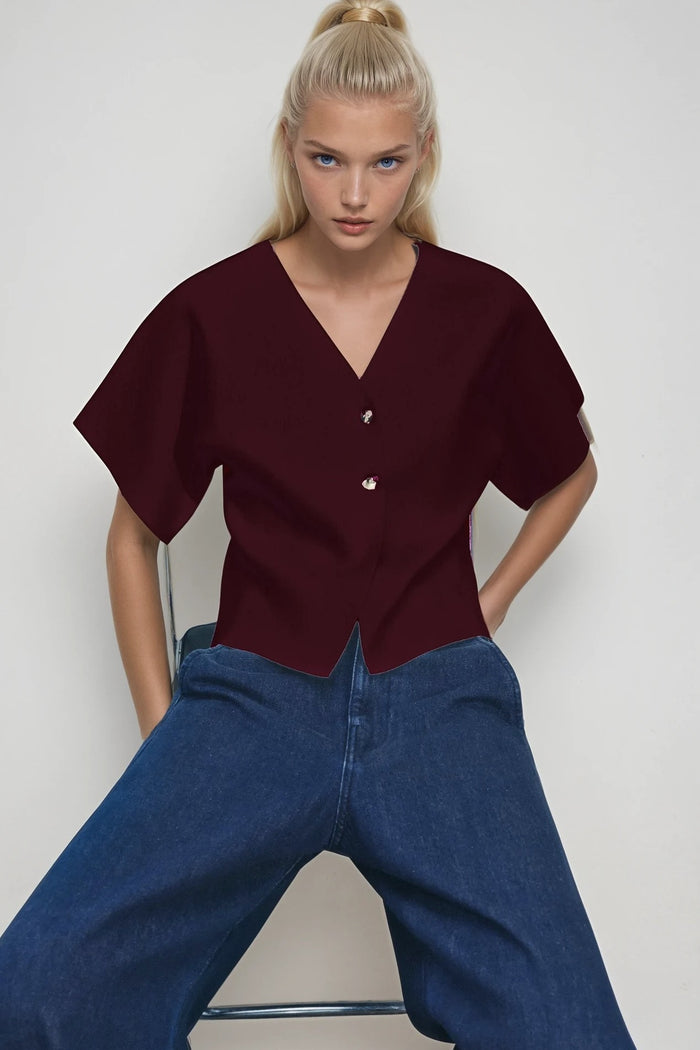 SHORT SLEEVED FINE KNIT CARDI WITH GOLD BUTTONS W1558TIA