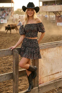 PRINTED CHIFFON TOP & SKIRT SET W7003CA