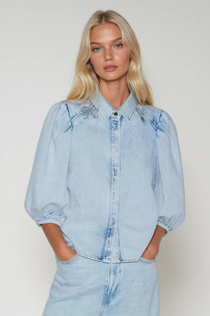 BALLOON SLEEVED DENIM SHIRTING W1576TIA