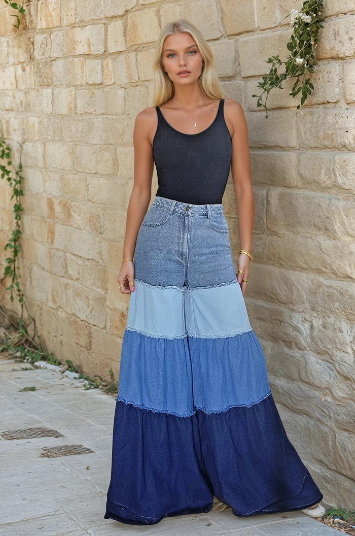 MULTI TIERED WIDE LEG PALAZZO JEANS W2437PIA