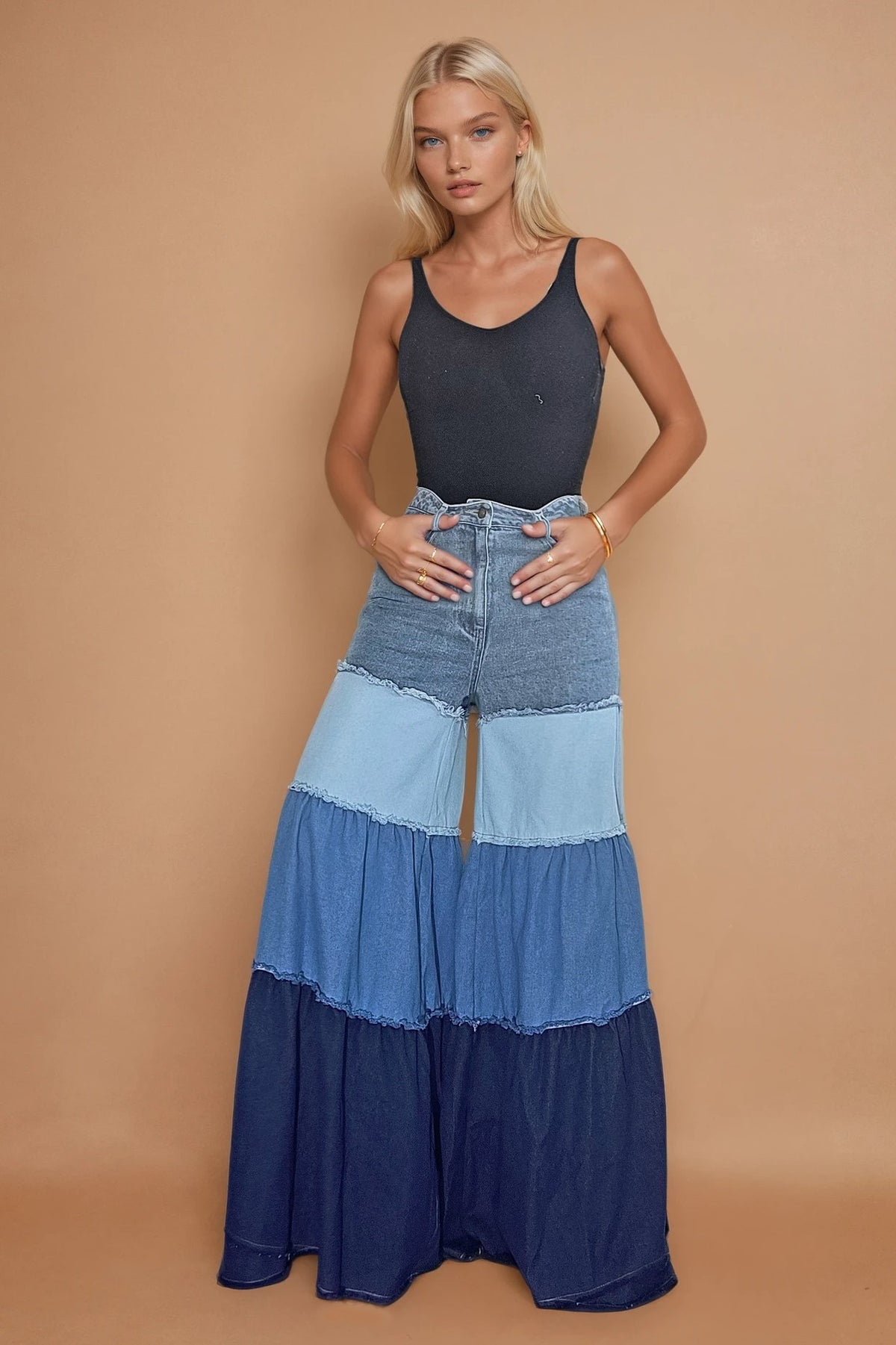 MULTI TIERED WIDE LEG PALAZZO JEANS W2437PIA