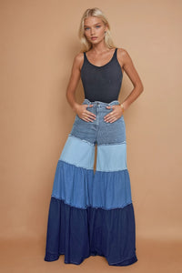 MULTI TIERED WIDE LEG PALAZZO JEANS W2437PIA