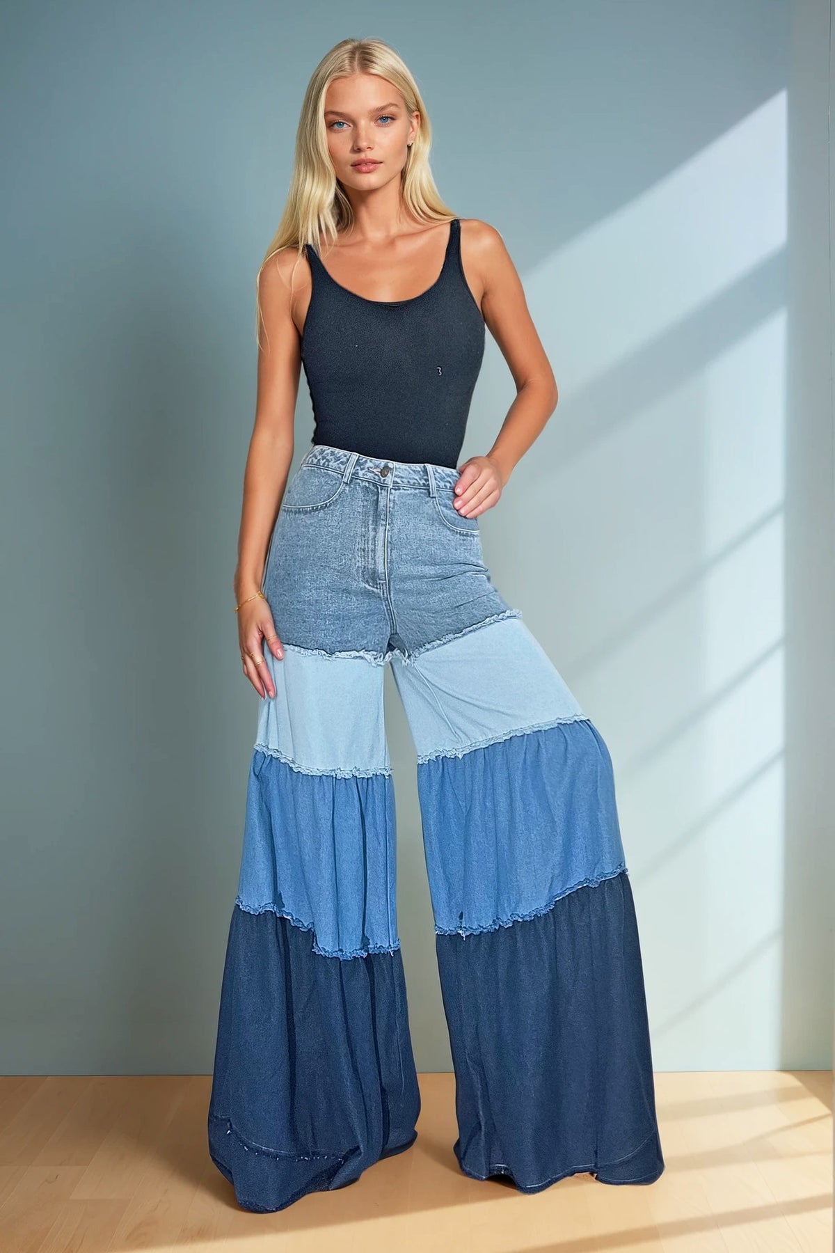 MULTI TIERED WIDE LEG PALAZZO JEANS W2437PIA