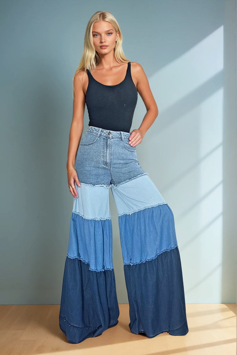 MULTI TIERED WIDE LEG PALAZZO JEANS W2437PIA