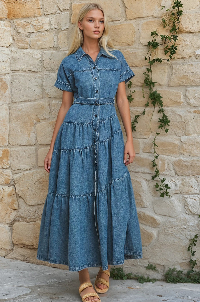 BOHO EXTRA WIDE SWEEP MAXI DENIM DRESS W3152DIA
