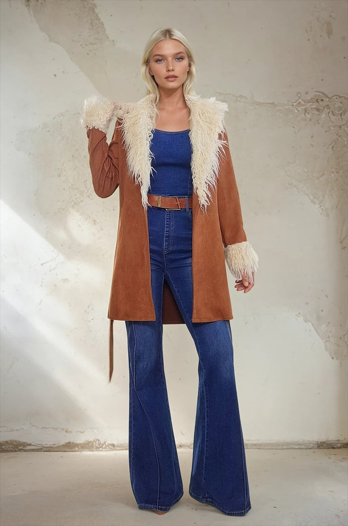 FAUX FUR DENIM COAT W6376JIC