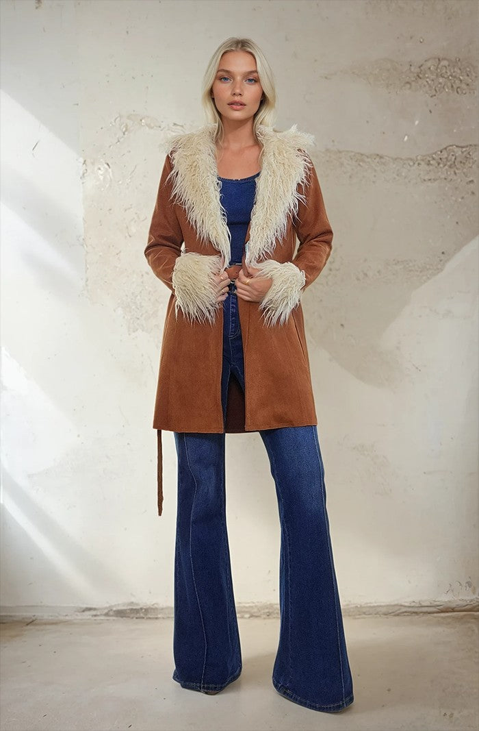 FAUX FUR DENIM COAT W6376JIC