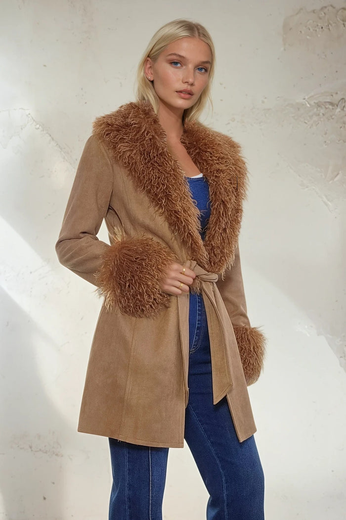 FAUX FUR DENIM COAT W6376JIC