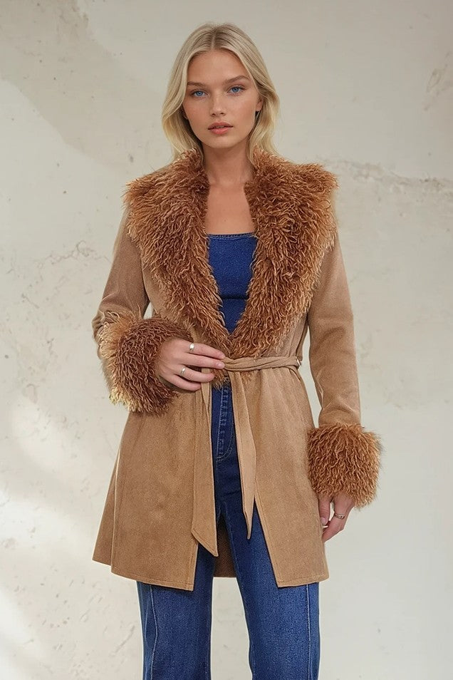 FAUX FUR DENIM COAT W6376JIC