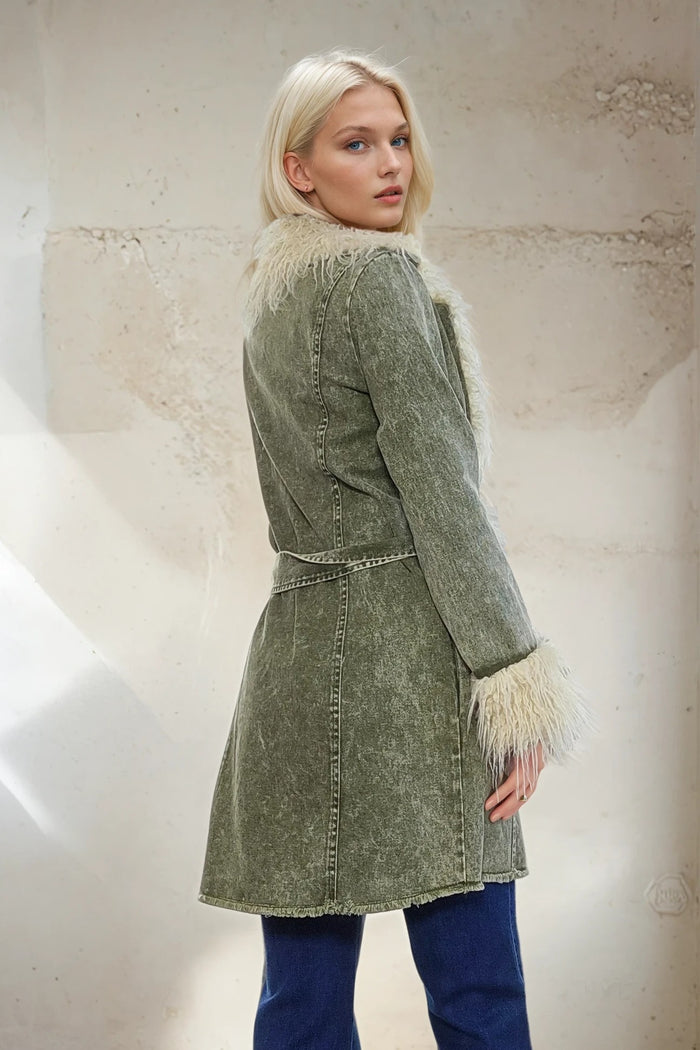 FAUX FUR DENIM COAT W6376JIB