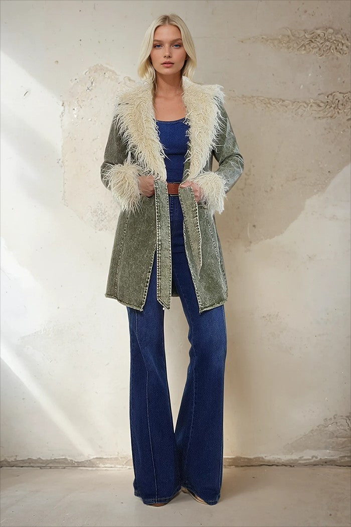FAUX FUR DENIM COAT W6376JIB