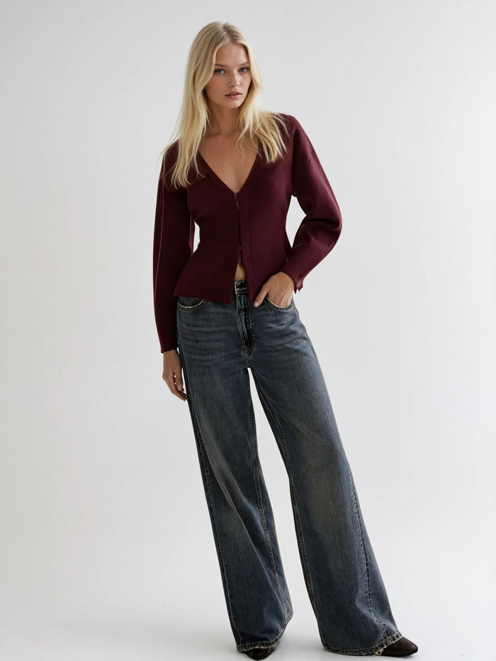 SOFT HEAVY KNIT CLIP CLOSURE CARDIGAN TOP W6446JIA
