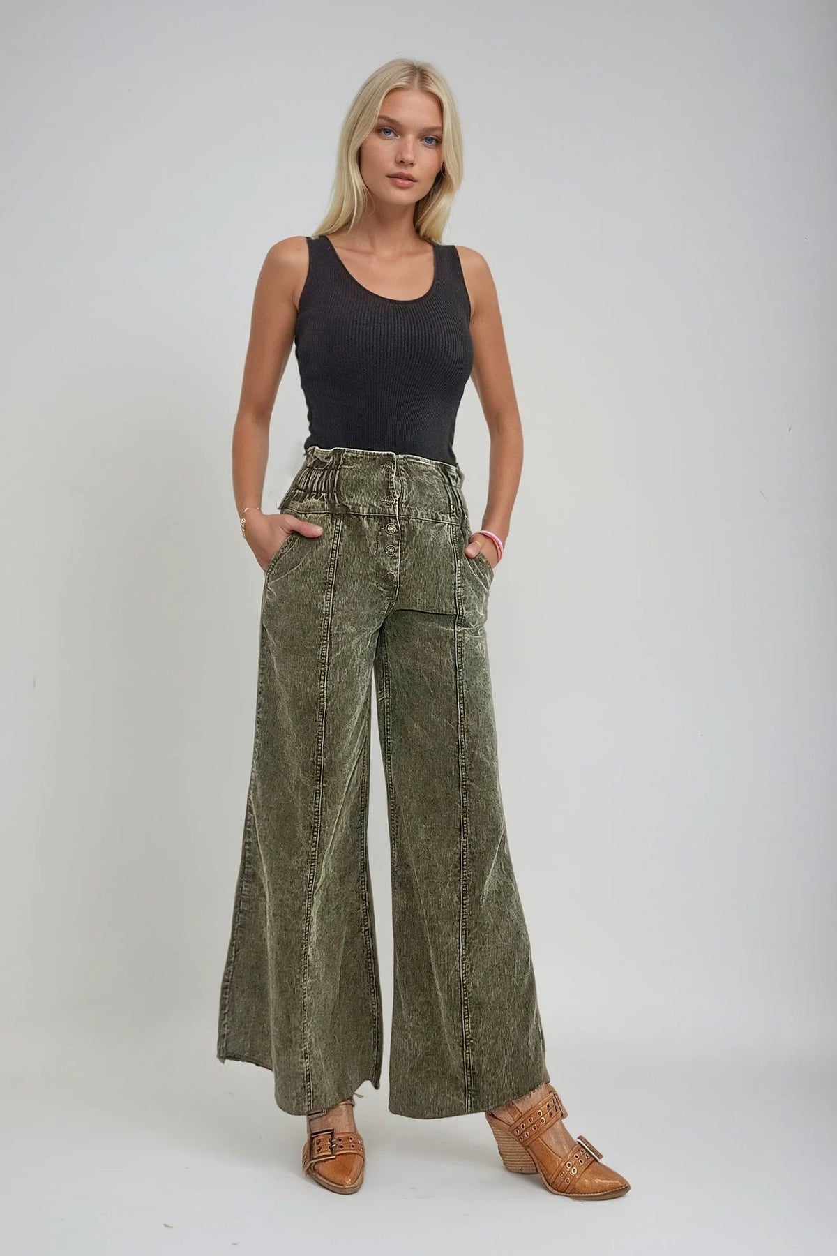 DISTRESSED CORDUROY CULOTTE PANTS W2027PIA