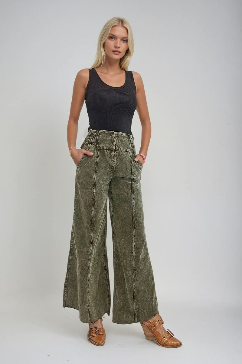 DISTRESSED CORDUROY CULOTTE PANTS W2027PIA