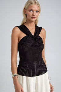 SHEER RIBBED LUXE HALTER DETAIL SLEEVELESS TOP W1567TIA