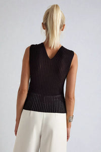 SHEER RIBBED LUXE HALTER DETAIL SLEEVELESS TOP W1567TIA