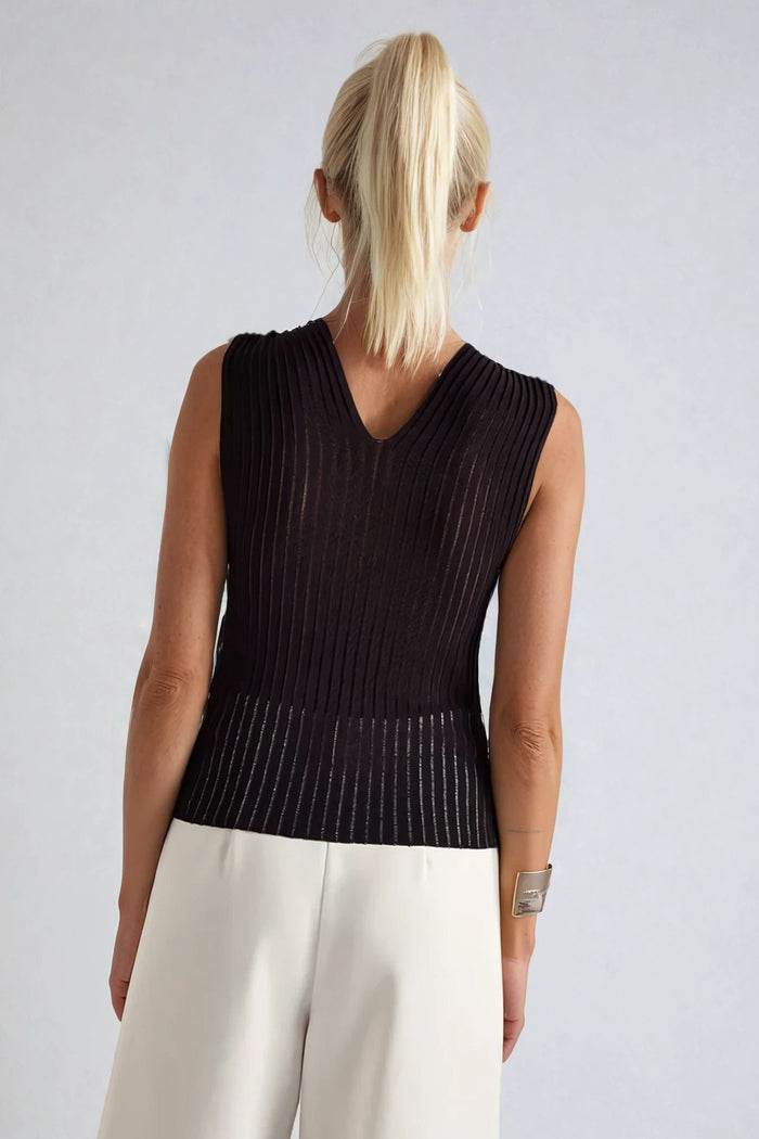 SHEER RIBBED LUXE HALTER DETAIL SLEEVELESS TOP W1567TIA