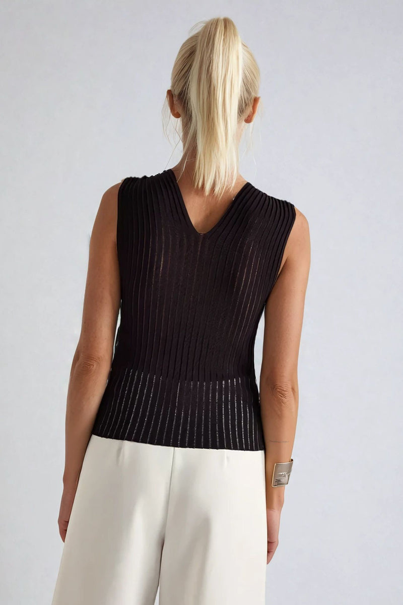 SHEER RIBBED LUXE HALTER DETAIL SLEEVELESS TOP W1567TIA