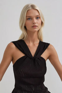 SHEER RIBBED LUXE HALTER DETAIL SLEEVELESS TOP W1567TIA