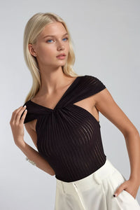 SHEER RIBBED LUXE HALTER DETAIL SLEEVELESS TOP W1567TIA