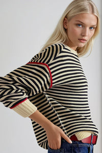 STRIPED TEXTURED BOATNECK PULLOVER SWEATER W1582TIA